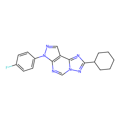 2-cyclohexyl-7-(4-fluorophenyl)-7H-pyrazolo[4,3-e][1,2,4]triazolo[1,5-c]pyrimidine structure