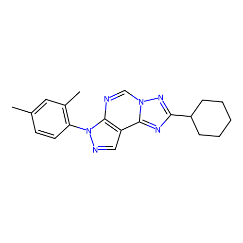2-cyclohexyl-7-(2,4-dimethylphenyl)-7H-pyrazolo[4,3-e][1,2,4]triazolo[1,5-c]pyrimidine structure