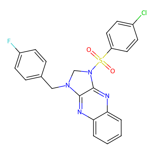1-((4-chlorophenyl)sulfonyl)-3-(4-fluorobenzyl)-2,3-dihydro-1H-imidazo[4,5-b]quinoxaline structure