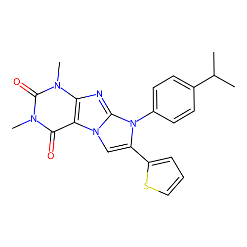 2,4-dimethyl-6-(4-propan-2-ylphenyl)-7-thiophen-2-ylpurino[7,8-a]imidazole-1,3-dione structure