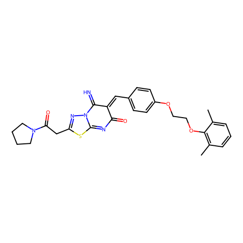(6Z)-6-[[4-[2-(2,6-dimethylphenoxy)ethoxy]phenyl]methylidene]-5-imino-2-(2-oxo-2-pyrrolidin-1-ylethyl)-[1,3,4]thiadiazolo[3,2-a]pyrimidin-7-one structure