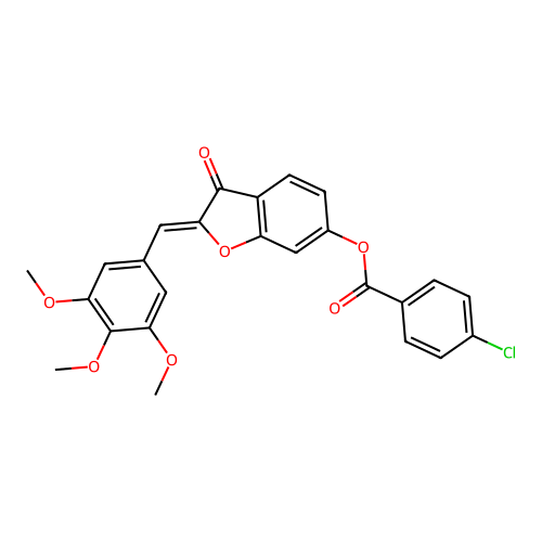 (Z)-3-oxo-2-(3,4,5-trimethoxybenzylidene)-2,3-dihydrobenzofuran-6-yl 4-chlorobenzoate structure