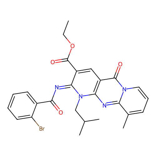 (Z)-ethyl 2-((2-bromobenzoyl)imino)-1-isobutyl-10-methyl-5-oxo-2,5-dihydro-1H-dipyrido[1,2-a:2',3'-d]pyrimidine-3-carboxylate structure