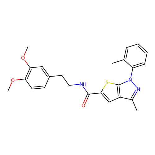 N-(3,4-dimethoxyphenethyl)-3-methyl-1-(o-tolyl)-1H-thieno[2,3-c]pyrazole-5-carboxamide structure