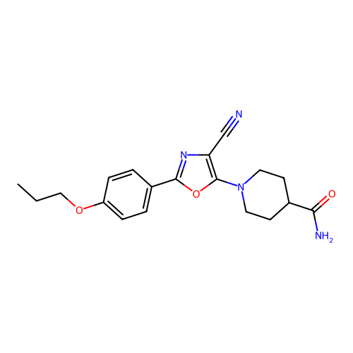 1-[4-Cyano-2-(4-propoxyphenyl)-1,3-oxazol-5-yl]piperidine-4-carboxamide structure