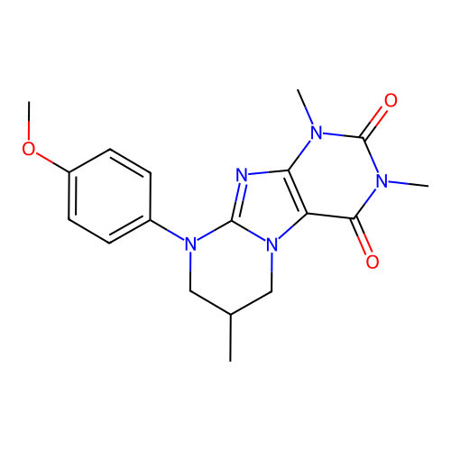 9-(4-methoxyphenyl)-1,3,7-trimethyl-6,7,8,9-tetrahydropyrimido[2,1-f]purine-2,4(1H,3H)-dione structure