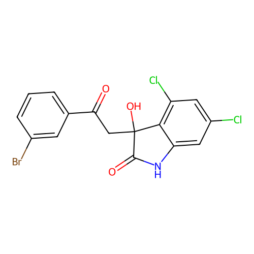 3-(2-(3-bromophenyl)-2-oxoethyl)-4,6-dichloro-3-hydroxyindolin-2-one structure