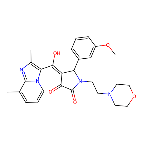 (4E)-4-[(2,8-dimethylimidazo[1,2-a]pyridin-3-yl)-hydroxymethylidene]-5-(3-methoxyphenyl)-1-(2-morpholin-4-ylethyl)pyrrolidine-2,3-dione structure