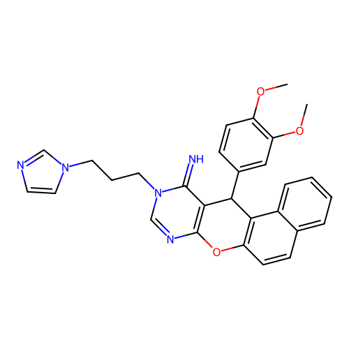 12-(3,4-dimethoxyphenyl)-10-[3-(1H-imidazol-1-yl)propyl]-10,12-dihydro-11H-benzo[5,6]chromeno[2,3-d]pyrimidin-11-imine structure
