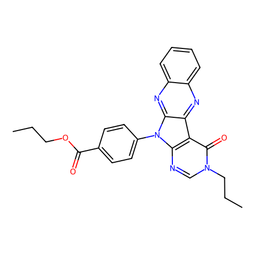 propyl 4-(4-oxo-3-propyl-3,4-dihydro-11H-pyrimido[5',4':4,5]pyrrolo[2,3-b]quinoxalin-11-yl)benzoate structure