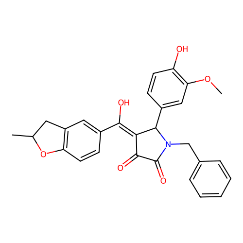 1-benzyl-3-hydroxy-5-(4-hydroxy-3-methoxyphenyl)-4-(2-methyl-2,3-dihydro-1-benzofuran-5-carbonyl)-2,5-dihydro-1H-pyrrol-2-one structure