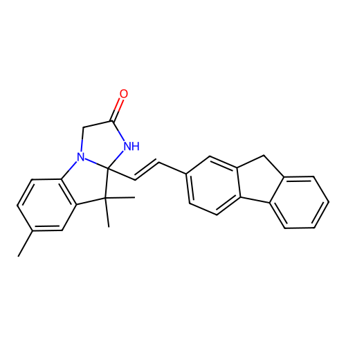 (E)-9a-(2-(9H-fluoren-2-yl)vinyl)-7,9,9-trimethyl-9,9a-dihydro-1H-imidazo[1,2-a]indol-2(3H)-one structure
