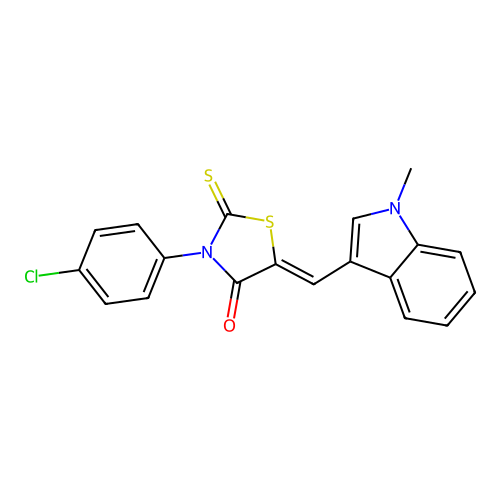 (Z)-3-(4-chlorophenyl)-5-((1-methyl-1H-indol-3-yl)methylene)-2-thioxothiazolidin-4-one structure