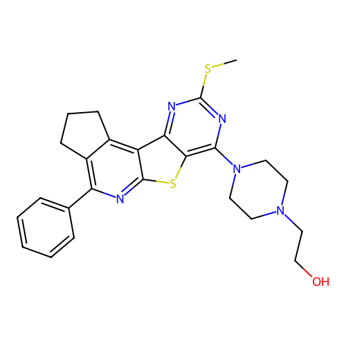 2-(4-(9-(methylthio)-4-phenyl-2,3-dihydro-1H-cyclopenta[4',5']pyrido[3',2':4,5]thieno[3,2-d]pyrimidin-7-yl)piperazin-1-yl)ethanol structure