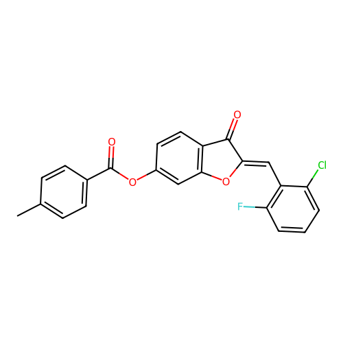 (Z)-2-(2-chloro-6-fluorobenzylidene)-3-oxo-2,3-dihydrobenzofuran-6-yl 4-methylbenzoate structure