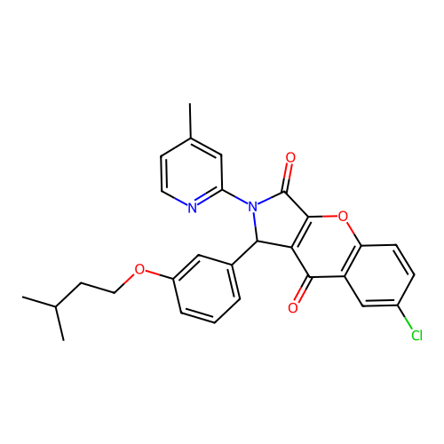 7-chloro-1-(3-(isopentyloxy)phenyl)-2-(4-methylpyridin-2-yl)-1,2-dihydrochromeno[2,3-c]pyrrole-3,9-dione structure