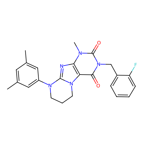 9-(3,5-dimethylphenyl)-3-(2-fluorobenzyl)-1-methyl-6,7,8,9-tetrahydropyrimido[2,1-f]purine-2,4(1H,3H)-dione structure