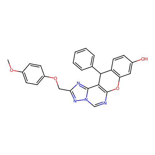 2-[(4-methoxyphenoxy)methyl]-12-phenyl-12H-chromeno[3,2-e][1,2,4]triazolo[1,5-c]pyrimidin-9-ol structure