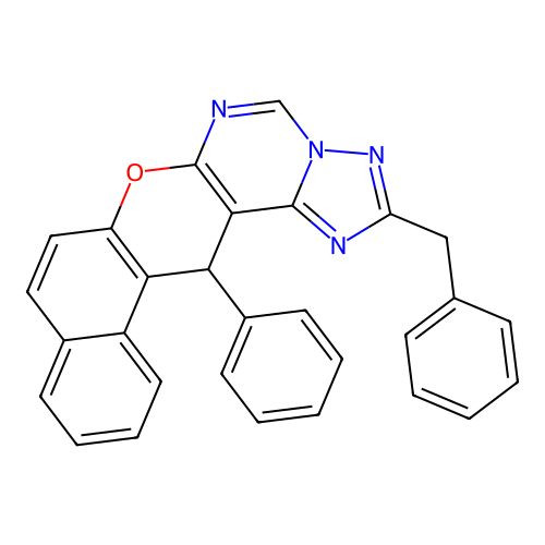 2-benzyl-14-phenyl-14H-benzo[5,6]chromeno[3,2-e][1,2,4]triazolo[1,5-c]pyrimidine structure
