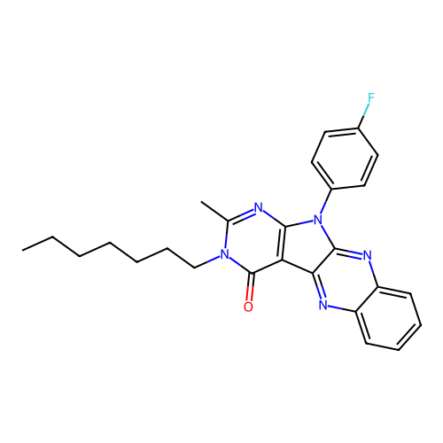 11-(4-fluorophenyl)-3-heptyl-2-methyl-3,11-dihydro-4H-pyrimido[5',4':4,5]pyrrolo[2,3-b]quinoxalin-4-one structure