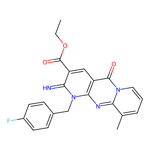 ethyl 1-(4-fluorobenzyl)-2-imino-10-methyl-5-oxo-1,5-dihydro-2H-dipyrido[1,2-a:2,3-d]pyrimidine-3-carboxylate structure