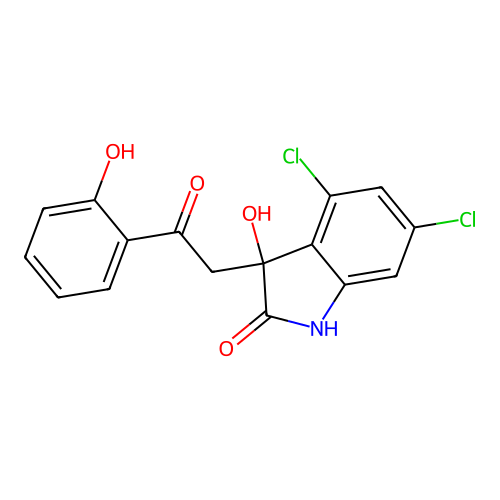 4,6-dichloro-3-hydroxy-3-(2-(2-hydroxyphenyl)-2-oxoethyl)indolin-2-one structure
