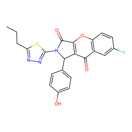 7-fluoro-1-(4-hydroxyphenyl)-2-(5-propyl-1,3,4-thiadiazol-2-yl)-1,2-dihydrochromeno[2,3-c]pyrrole-3,9-dione structure