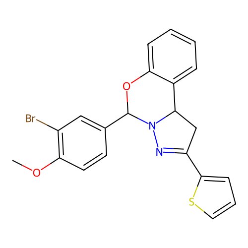 5-(3-bromo-4-methoxyphenyl)-2-(thiophen-2-yl)-1,10b-dihydropyrazolo[1,5-c][1,3]benzoxazine structure