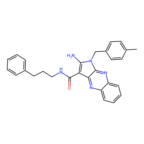2-amino-1-(4-methylbenzyl)-N-(3-phenylpropyl)-1H-pyrrolo[2,3-b]quinoxaline-3-carboxamide structure