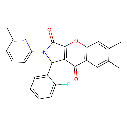 1-(2-fluorophenyl)-6,7-dimethyl-2-(6-methylpyridin-2-yl)-1,2-dihydrochromeno[2,3-c]pyrrole-3,9-dione structure