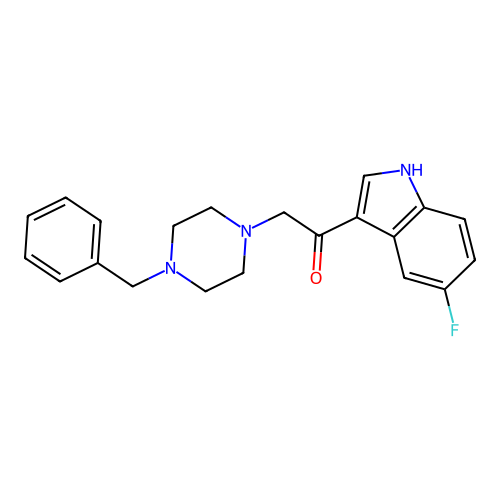 2-(4-benzylpiperazin-1-yl)-1-(5-fluoro-1H-indol-3-yl)ethanone structure