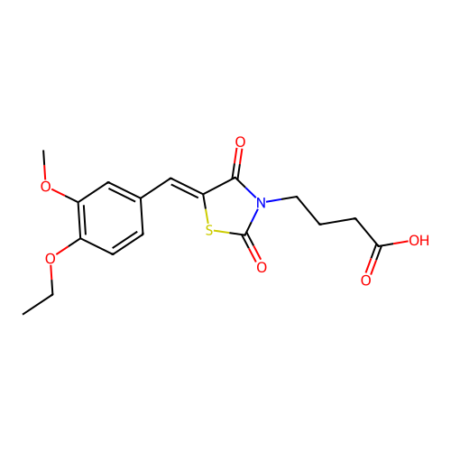 4-[(5Z)-5-(4-ethoxy-3-methoxybenzylidene)-2,4-dioxo-1,3-thiazolidin-3-yl]butanoic acid structure