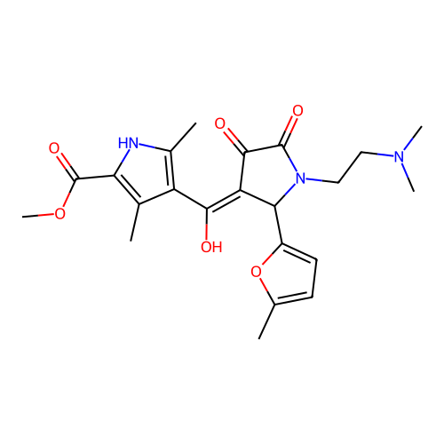 methyl 4-[[1-(2-dimethylaminoethyl)-2-(5-methylfuran-2-yl)-4,5-dioxopyrrolidin-3-ylidene]-hydroxymethyl]-3,5-dimethyl-1H-pyrrole-2-carboxylate structure