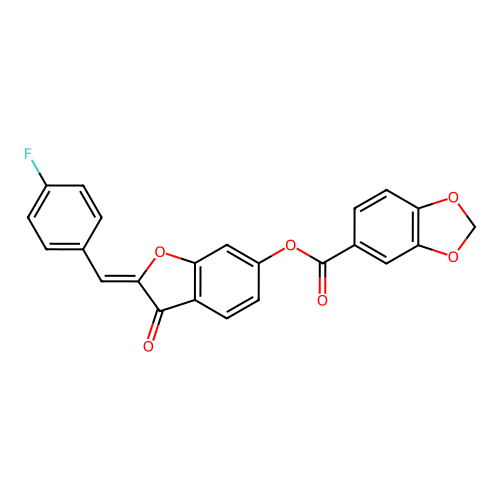 (2Z)-2-(4-fluorobenzylidene)-3-oxo-2,3-dihydro-1-benzofuran-6-yl 1,3-benzodioxole-5-carboxylate structure