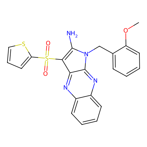 1-(2-methoxybenzyl)-3-(thiophen-2-ylsulfonyl)-1H-pyrrolo[2,3-b]quinoxalin-2-amine structure