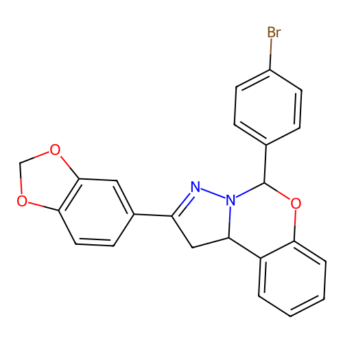 2-(1,3-benzodioxol-5-yl)-5-(4-bromophenyl)-1,10b-dihydropyrazolo[1,5-c][1,3]benzoxazine structure