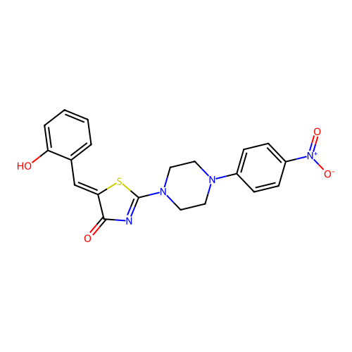 (5Z)-5-(2-hydroxybenzylidene)-2-[4-(4-nitrophenyl)piperazin-1-yl]-1,3-thiazol-4(5H)-one structure