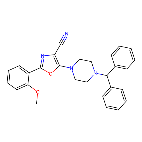 5-[4-(Diphenylmethyl)-1-piperazinyl]-2-(2-methoxyphenyl)-4-oxazolecarbonitrile structure
