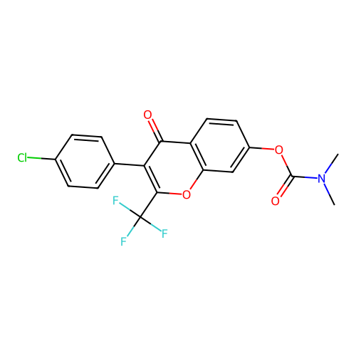 3-(4-chlorophenyl)-4-oxo-2-(trifluoromethyl)-4H-chromen-7-yl dimethylcarbamate structure