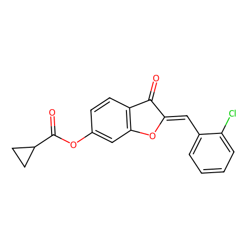 (Z)-2-(2-chlorobenzylidene)-3-oxo-2,3-dihydrobenzofuran-6-yl cyclopropanecarboxylate structure