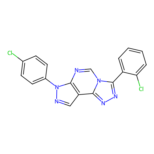 3-(2-chlorophenyl)-7-(4-chlorophenyl)-7H-pyrazolo[4,3-e][1,2,4]triazolo[4,3-c]pyrimidine structure