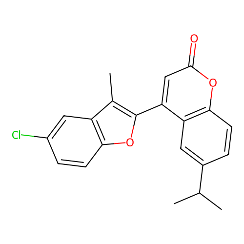 4-(5-chloro-3-methyl-1-benzofuran-2-yl)-6-(propan-2-yl)-2H-chromen-2-one structure