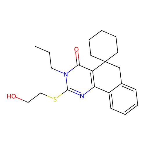 2-((2-hydroxyethyl)thio)-3-propyl-3H-spiro[benzo[h]quinazoline-5,1'-cyclohexan]-4(6H)-one structure