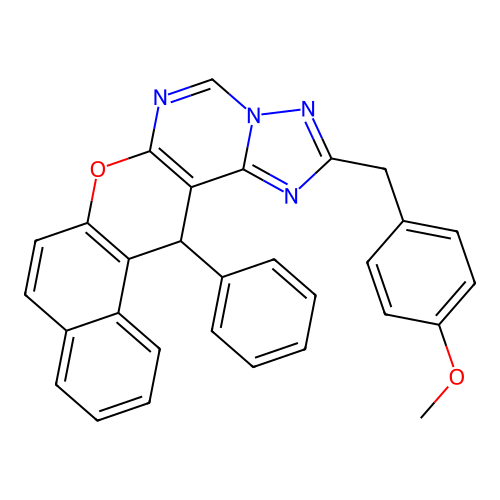 2-(4-methoxybenzyl)-14-phenyl-14H-benzo[5,6]chromeno[3,2-e][1,2,4]triazolo[1,5-c]pyrimidine structure