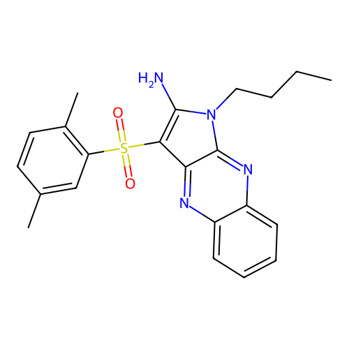 1-butyl-3-((2,5-dimethylphenyl)sulfonyl)-1H-pyrrolo[2,3-b]quinoxalin-2-amine structure