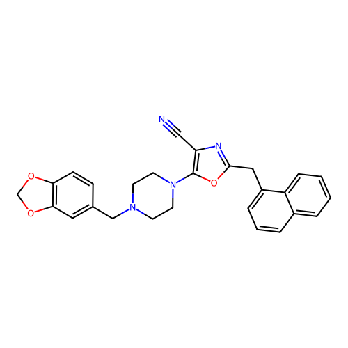 5-[4-(1,3-benzodioxol-5-ylmethyl)piperazin-1-yl]-2-(naphthalen-1-ylmethyl)-1,3-oxazole-4-carbonitrile structure