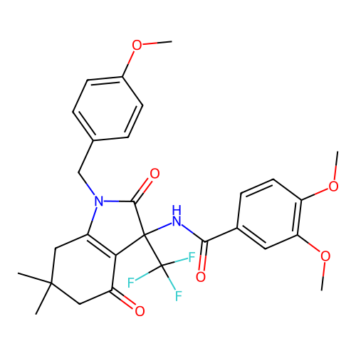 3,4-dimethoxy-N-(1-(4-methoxybenzyl)-6,6-dimethyl-2,4-dioxo-3-(trifluoromethyl)-2,3,4,5,6,7-hexahydro-1H-indol-3-yl)benzamide structure