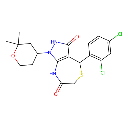 4-(2,4-dichlorophenyl)-1-(2,2-dimethyltetrahydro-2H-pyran-4-yl)-7-hydroxy-1,2,4,6-tetrahydro-3H-pyrazolo[3,4-e][1,4]thiazepin-3-one structure