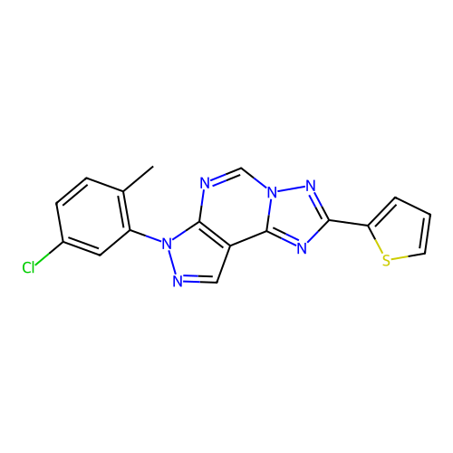 2-[3-(5-chloro-2-methylphenyl)-6-hydropyrazolo[5,4-d]1,2,4-triazolo[1,5-e]pyri midin-8-yl]thiophene structure