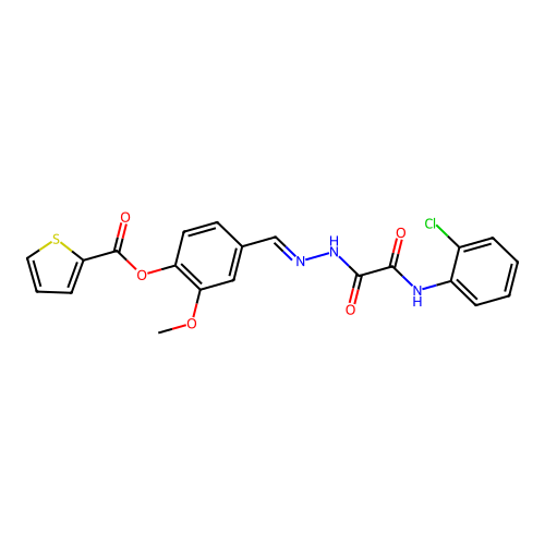 (E)-4-((2-(2-((2-chlorophenyl)amino)-2-oxoacetyl)hydrazono)methyl)-2-methoxyphenyl thiophene-2-carboxylate structure